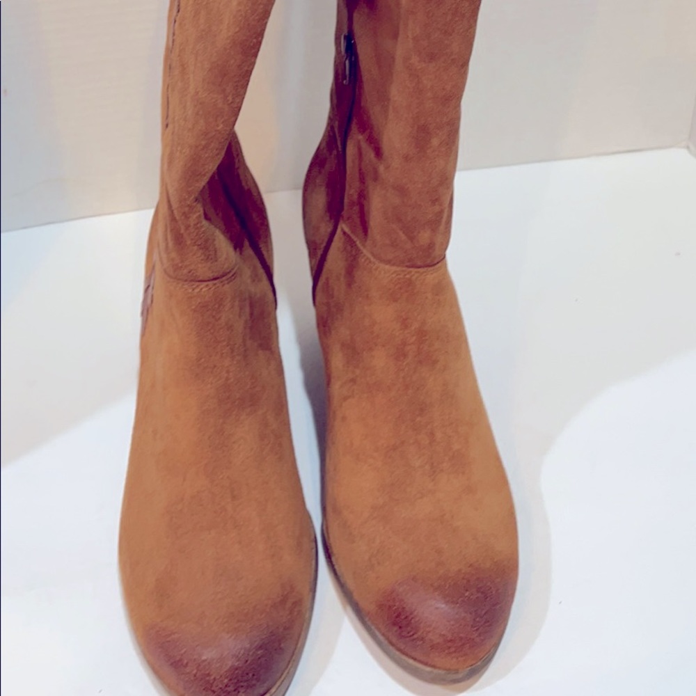 Lucky Brand suede boots size 10 color rust wedge heel